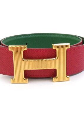 HERMES Constance Reversible Belt Red/Green/Gold Leather/Metal